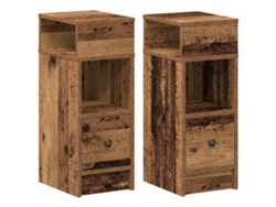 Mesita de noche de dos piezas con dos cajones, 25x31x66 cm, madera envejecida, MAISON EXCLUSIVE