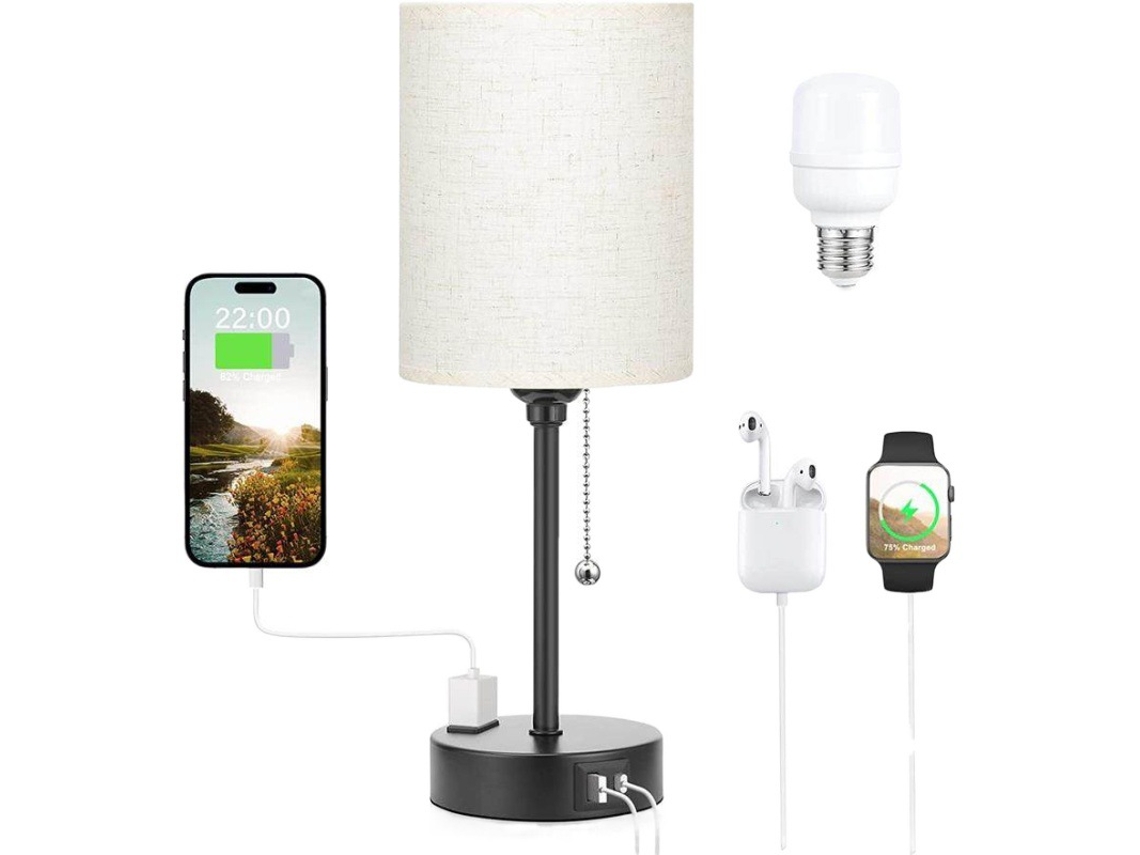 Luzes Mesa 3 Temperaturas Cor - 2700k 3500k 5000k Cabeceira Portas Usb C E A, Corrente Tomada, Base Metal Preta Crianças Meninos-estilo 6