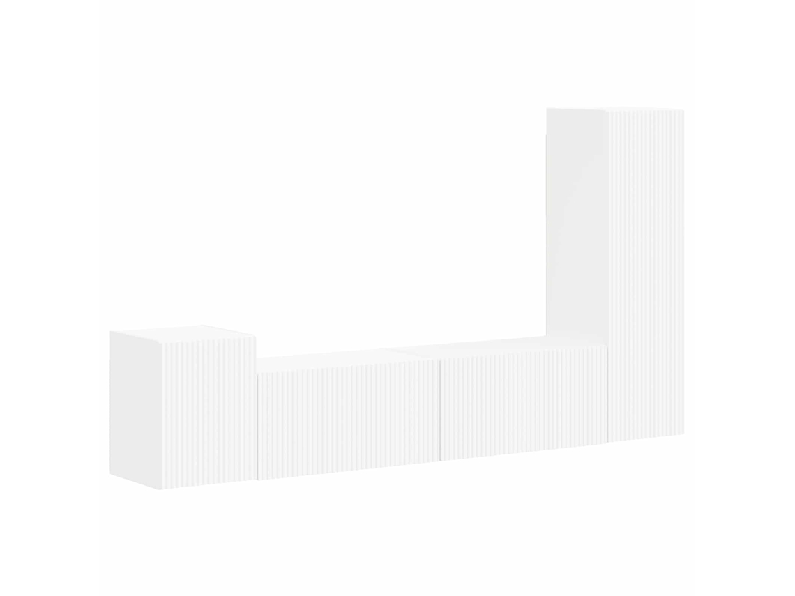 Conjunto de mueble de TV blanco de 4 piezas, madera procesada, EXCLUSIVO DE LA CASA