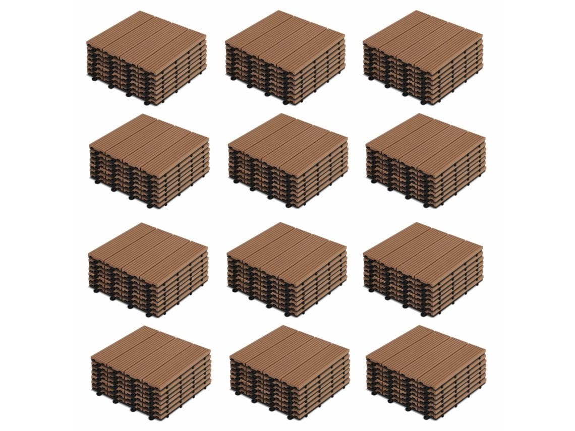 Lote De 96 Baldosas De Madera Sintética Marrón Con Sistema De Clips