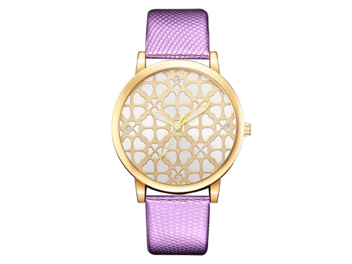 Reloj De Pulsera De Cuarzo Para Mujer Con Correa De Piel Sintética Morada.