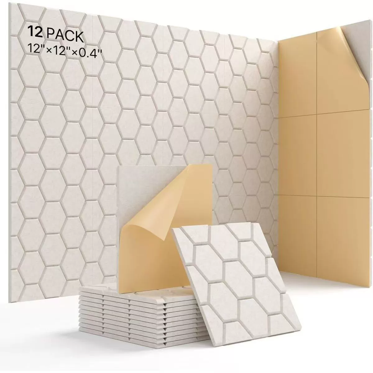 Paineles Acústicos Chrui Poliéster Panal Cancelación Ruido 30x30cm 12 Un (beige)