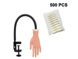 Modelo De Mano Para Práctica De Uñas, Accesorio De Manicura Con 500 Puntas Postizas, Mano Artificial Flexible Para Entrenamiento De Manicura.