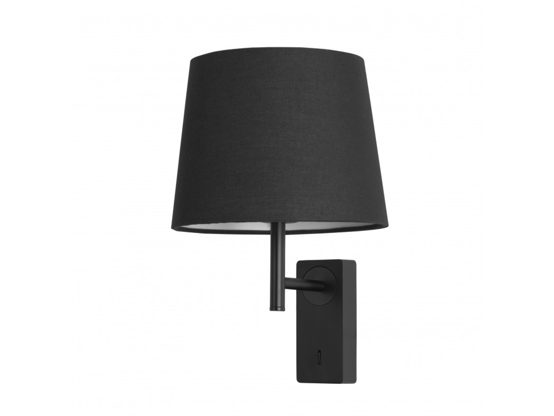 Aplique De Pared FORLIGHT Para Dormitorio E27 Con Interruptor On/Off En La Base Negro Con Pantalla De Textil