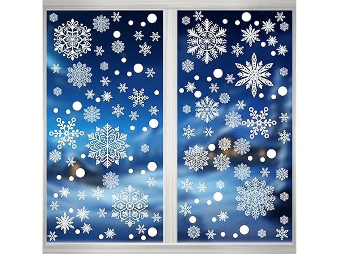Juego de 248 pegatinas de Papá Noel para ventanas, diseño de copos de nieve, blancas, invierno, ergonómicas, para uso diario STELASPLEN
