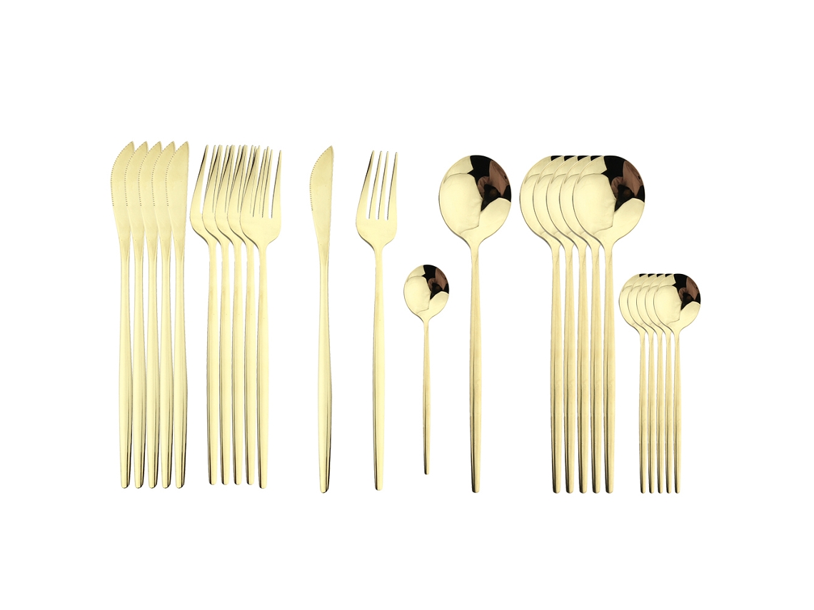 (color Champán) Juego De Cubiertos De Acero Inoxidable De 24 Piezas, Que Incluye Cuchillo, Cuchara Y Tenedor.