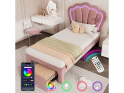 Cama Infantil De 90x190 Cm, Rosa, Con Led Y Cajones.