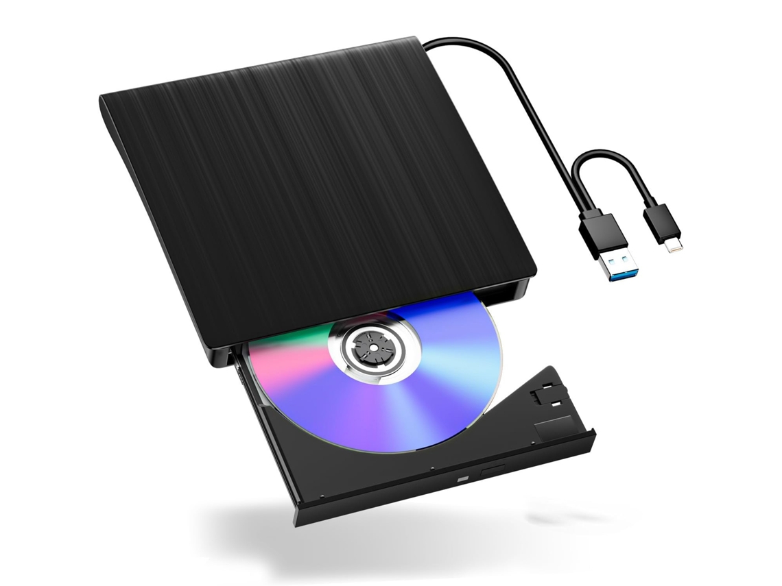 Unidad óptica externa USB, reproductor de DVD universal, unidad óptica externa con escobillas, grabadora de CD portátil Yunzii (negra)