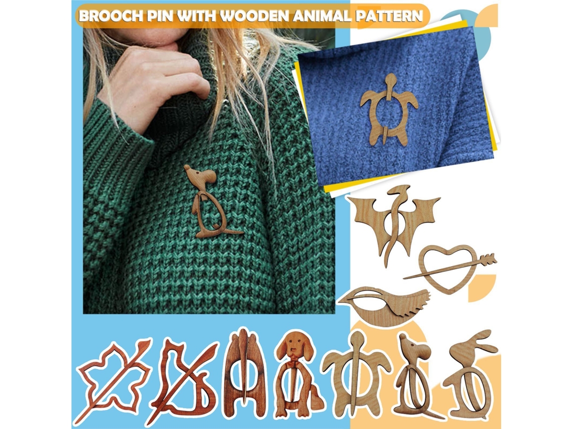 Broche De Madera Hecho A Mano Con Diseño De Animales: Elegante Accesorio De Vestir Y Regalo.