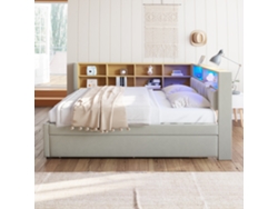 Sofá Cama 140x200 - Con Cama Extra 90x190 Cm - Con Toma Usb - Varios Compartimentos - Cama Tapizada - Gris Claro (colchón No Incluido)