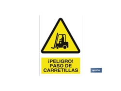 Señal poliestireno 297x210mm. ¡peligro! paso de carretillas