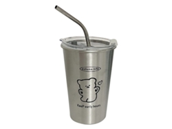 Vaso infantil de acero inoxidable 304, 270 ml, rosa, con tapa, doble capa, estilo caricatura, para uso doméstico. Truyuety