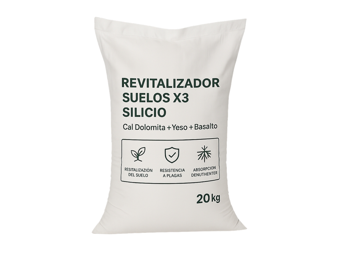 Revitalizador Suelos X3 Silicio | Cal Dolomita + Yeso + Basalto Big Bag 1.000 Kg. / 0-0.1 Mm. (100 Μm.)