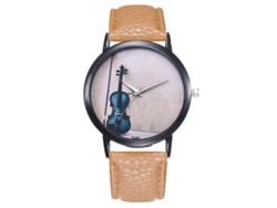 Reloj De Pulsera De Cuarzo Ultradelgado Y Sencillo Para Hombre Con Correa De Pu Beige.