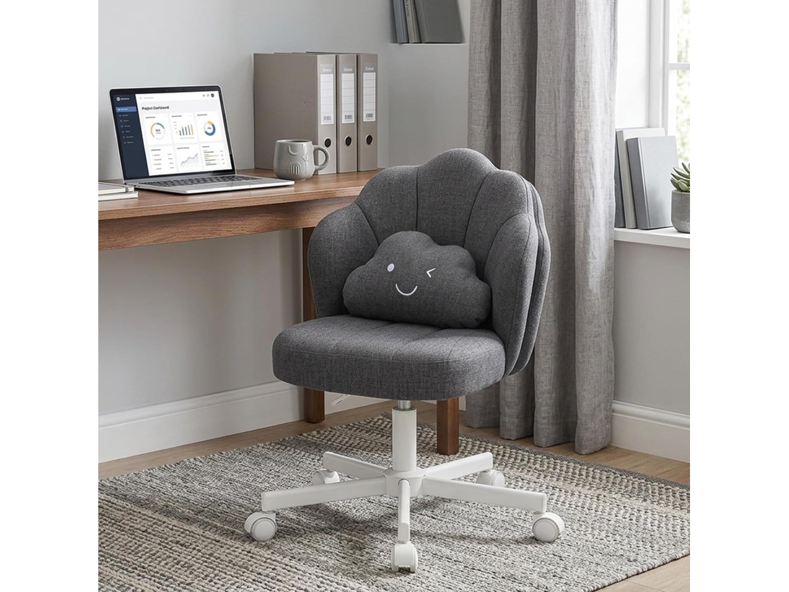 Comhoma Taburete Maquillaje Ruedas Flor, Silla Doble Respaldo Nube, Altura Regulable, Giratorio, Dormitorio Office, Lino, Gris