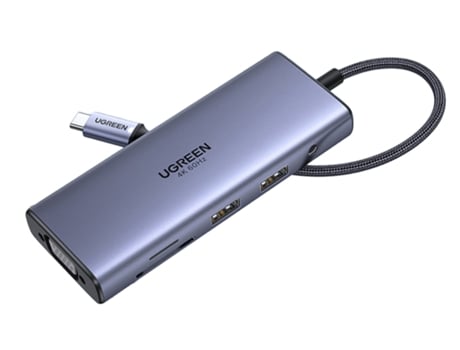 Adaptador UGREEN 50611 Cm498 9In1 Tipo-C a HDMI 4K 3Usb3.0 Sd/TF Aux 3.5Mm Vga 1000Mbps para Huawei Mate40/P50 S20