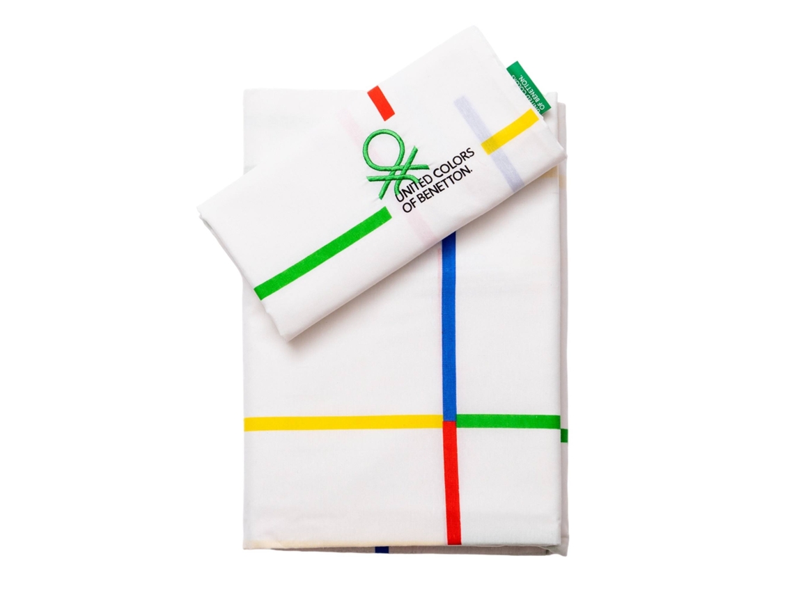BENETTON - Set 4Pc Cama (Bajera 160x20030cm, Encimera 240x240cm, 2 Funda Almohada 45x90cm) 70% Algodón 35% Poliéster