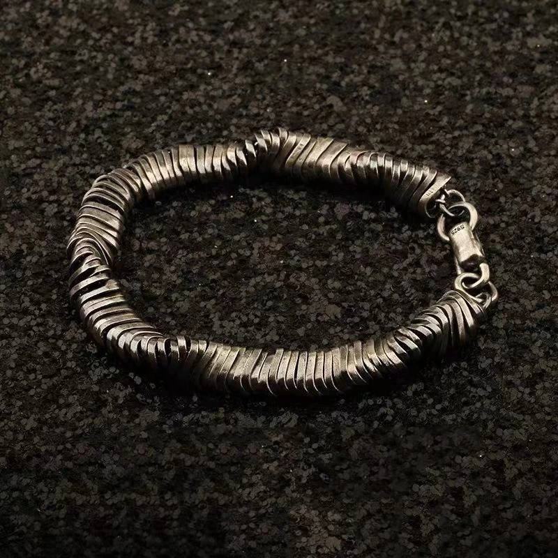 Pulsera De Cadena Retorcida Para Hombre (18 Cm), Brazalete Grueso De Cadena Estilo Hip-hop Retro.
