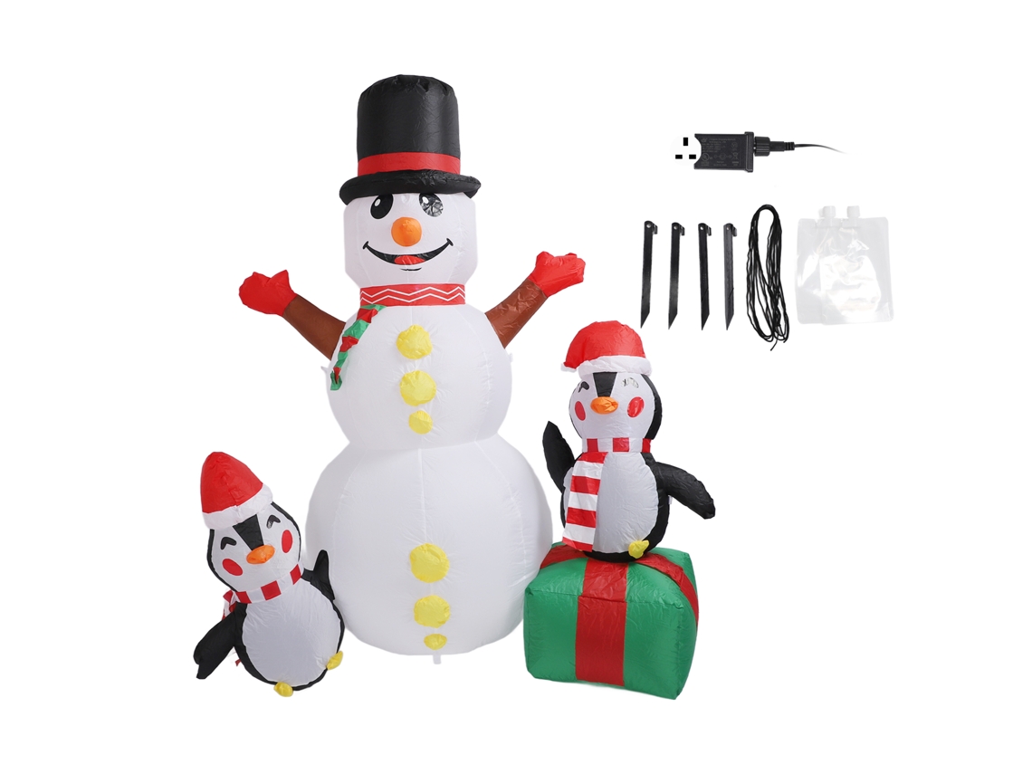 Pingüino inflable de Papá Noel con luz LED y batería IP44
