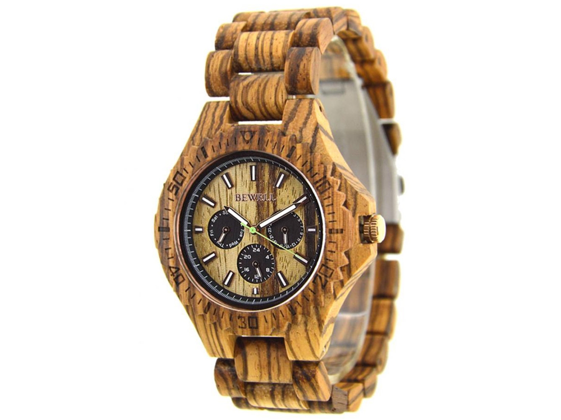 Reloj De Madera Multifunción De 6 Pines Con Esfera Redonda Zs-w116b