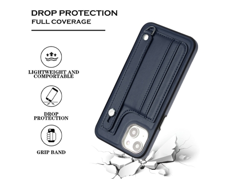 Funda Mobile Phone Cases Shockproof With Wrist para iPhone 14 Piel Marrón