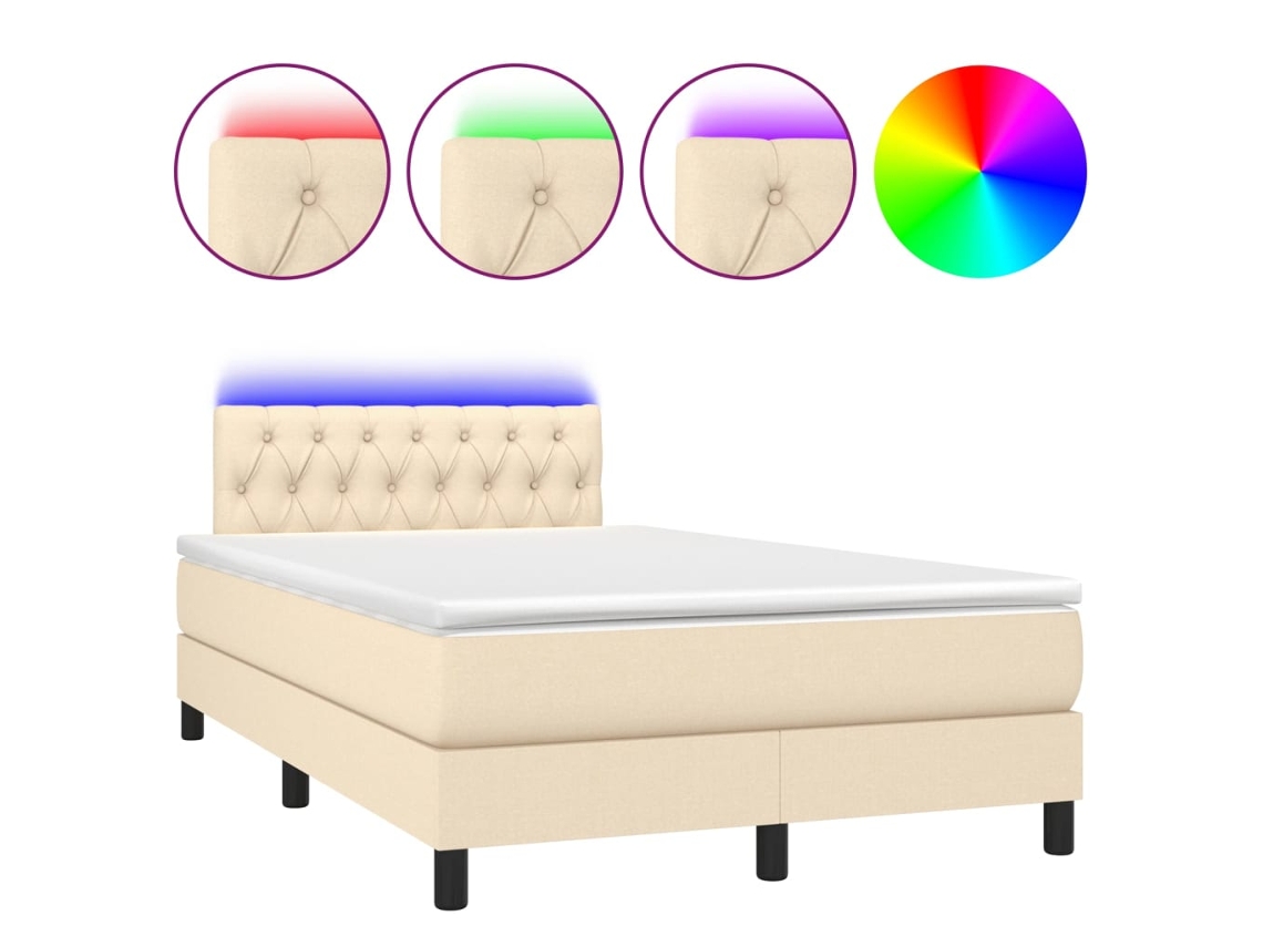 Maison Exclusive - Cama Box Spring Con Colchón Y Luces Led Tela Crema 120x190 Cm