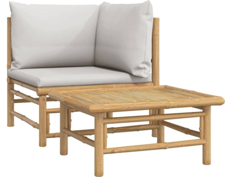 Conjunto 2 Set de muebles de jardín VIDAXL bambú y cojines gris claro