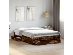 Cama Con Cajones Madera De Ingeniería Roble Ahumado 135x190 Cm