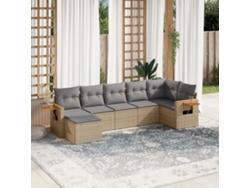 Conjunto de 7 sofás de jardín con cojines de mimbre beige de Dkd Home Decor