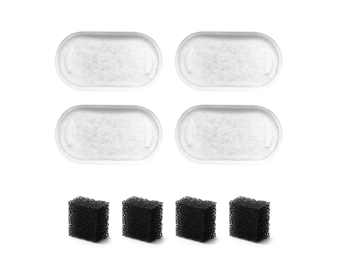 Kit Filtros Bebedero Mascota 4 Unidades + 4 Espumas Purificación Multicapa Cambio Sencillo