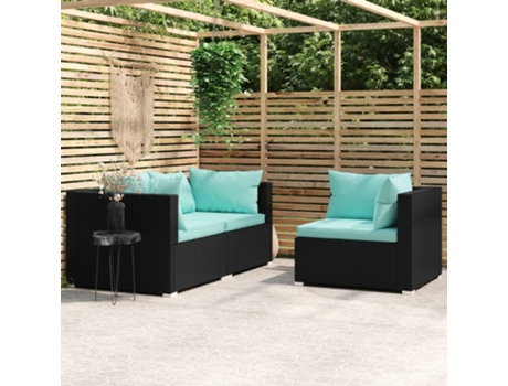 Conjunto 3 de muebles de jardín VIDAXL y cojines ratán sintético negro