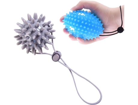 Juego de 2 bolas de masaje: gris bola de 7 cm con púa azul claro bola con cuerda y púa verde oliva