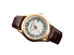 Reloj De Pulsera De Aleación Con Esfera Analógica Redonda Y Correa De Cuero Sintético De Moda (oro Blanco)