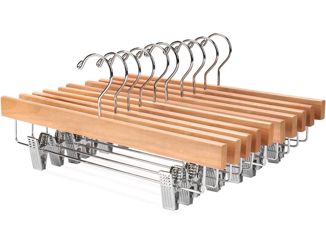 MEOIRUERY Elegante solución de almacenamiento para armarios, perchas de madera premium para pantalones y un armario organizado, perchas de madera natural para f