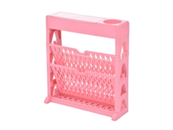 Estantería pequeña rosa de dos niveles para sala de estar y dormitorio