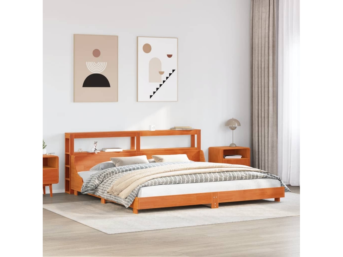 Cama Sin Colchón Madera Maciza De Pino Marrón Cera 200x200 Cm