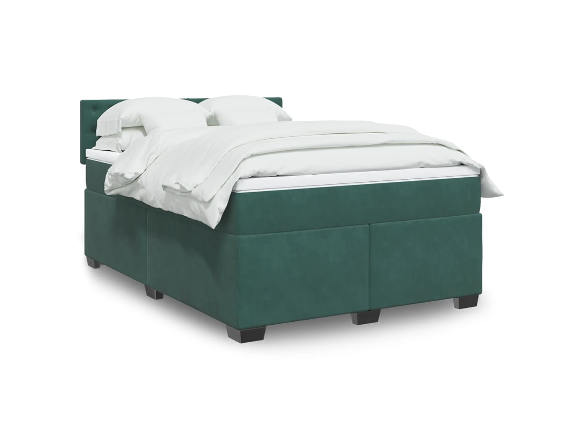Cama Box Spring Con Colchón Terciopelo Verde Oscuro 140x200 Cm