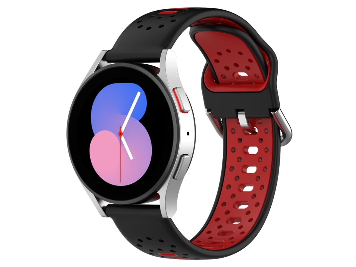 Bracelete Para Samsung Galaxy Watch 4 (44mm) - Silicone Respirável Duas Cores (20mm) - Preto + Vermelho