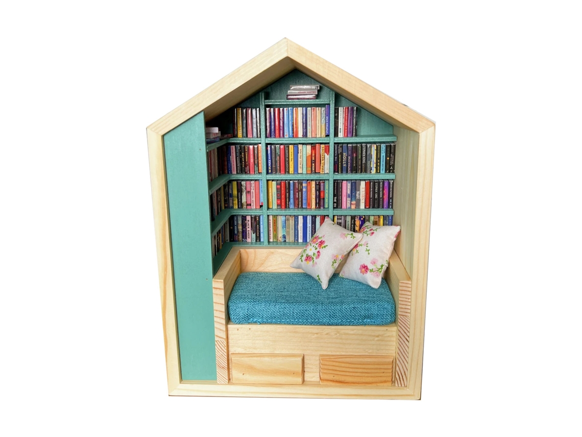2026-estante De Libros Miniatura De Madera Con 2 Almohadas Y 200 Modelos De Libros Para Sala Dormitorio Cafetería Anti Ansiedad