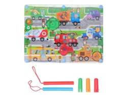 Laberinto de madera 2026 con bonito estampado, juguete educativo magnético para niños con lápiz guía.