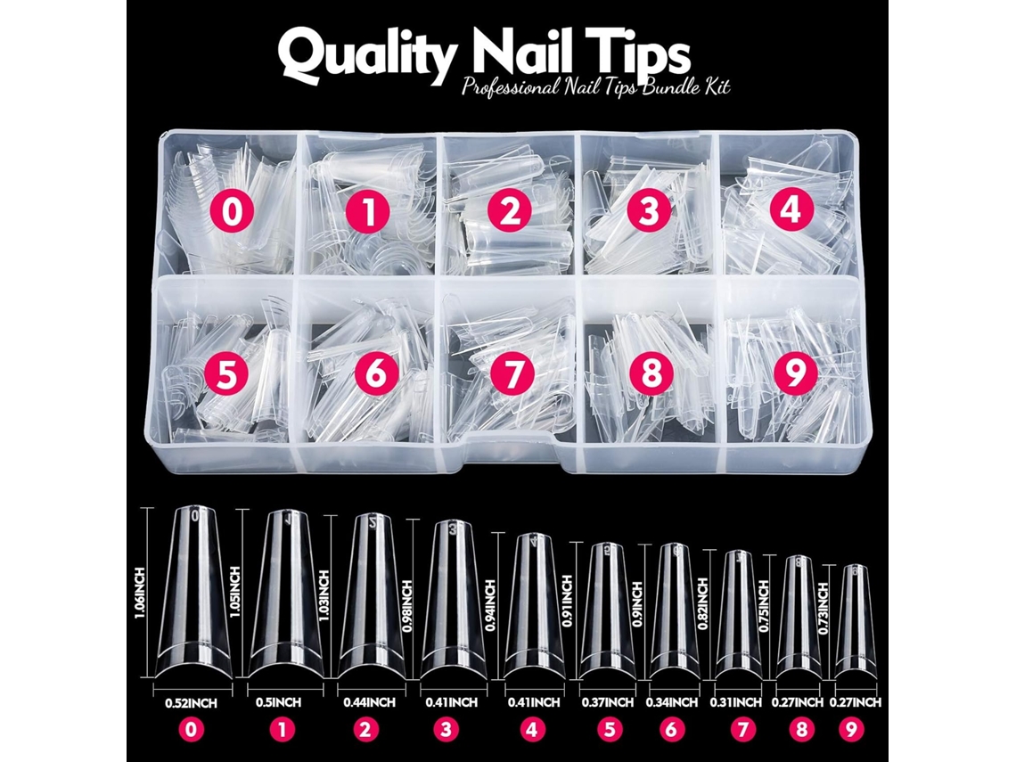 500 puntas de uñas, acrílico francés, media cubierta natural NEVEANCE