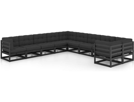 Conjunto 10 de muebles de jardín VIDAXL con cojines madera pino negro