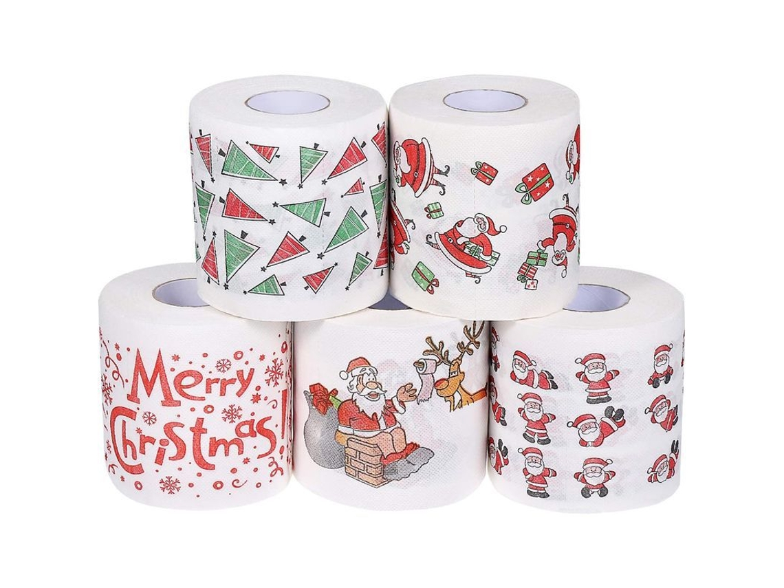 2026-5 Rollos De Papel Higiénico Navideño Santa Tela Suave Para Decoración De Fiesta De Navidad Xmas