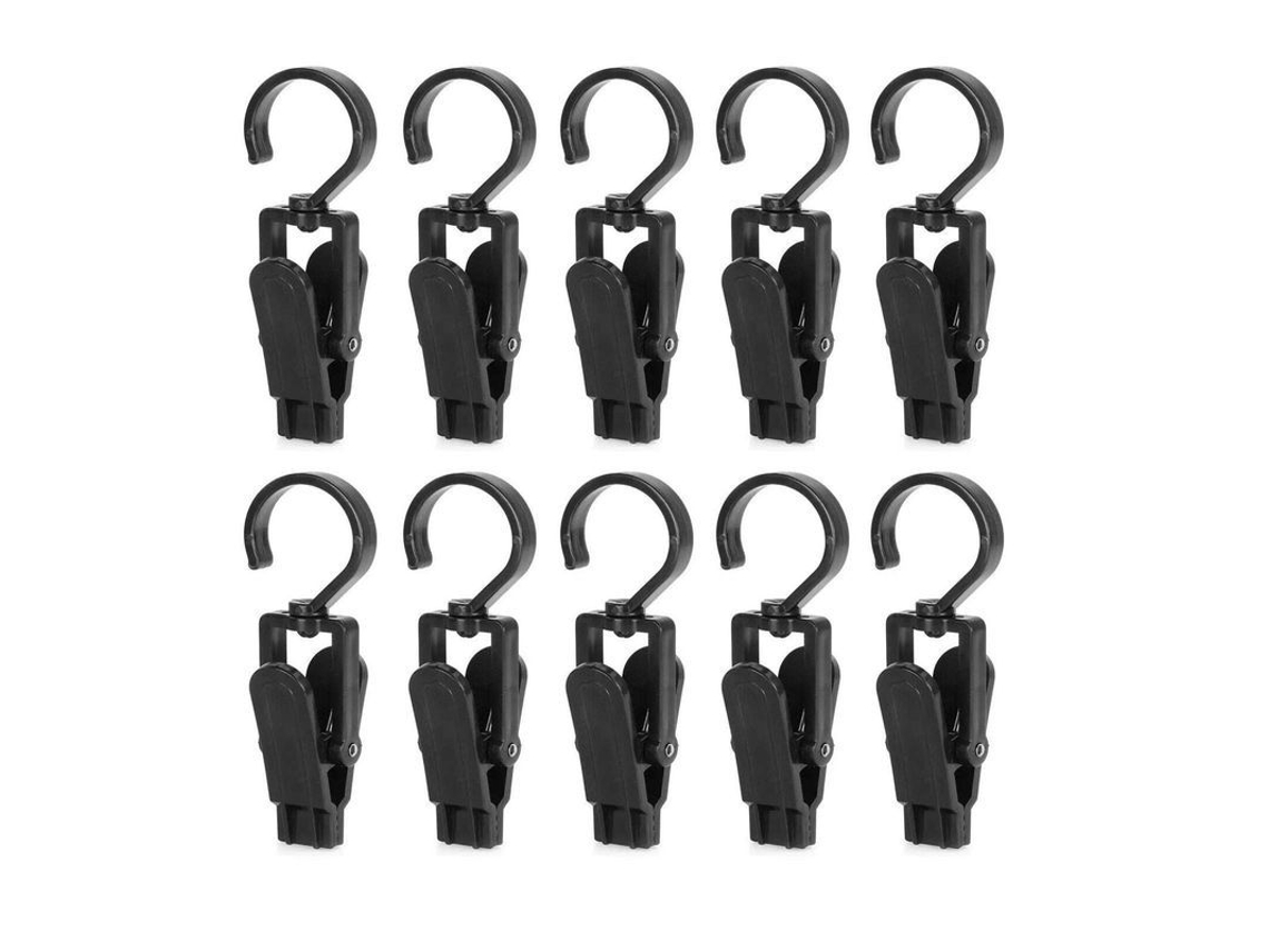 10 Ganchos Giratorios De Plástico Súper Resistentes Para El Hogar, Pinzas Para Ropa, 10,9 Cm, Color Negro.