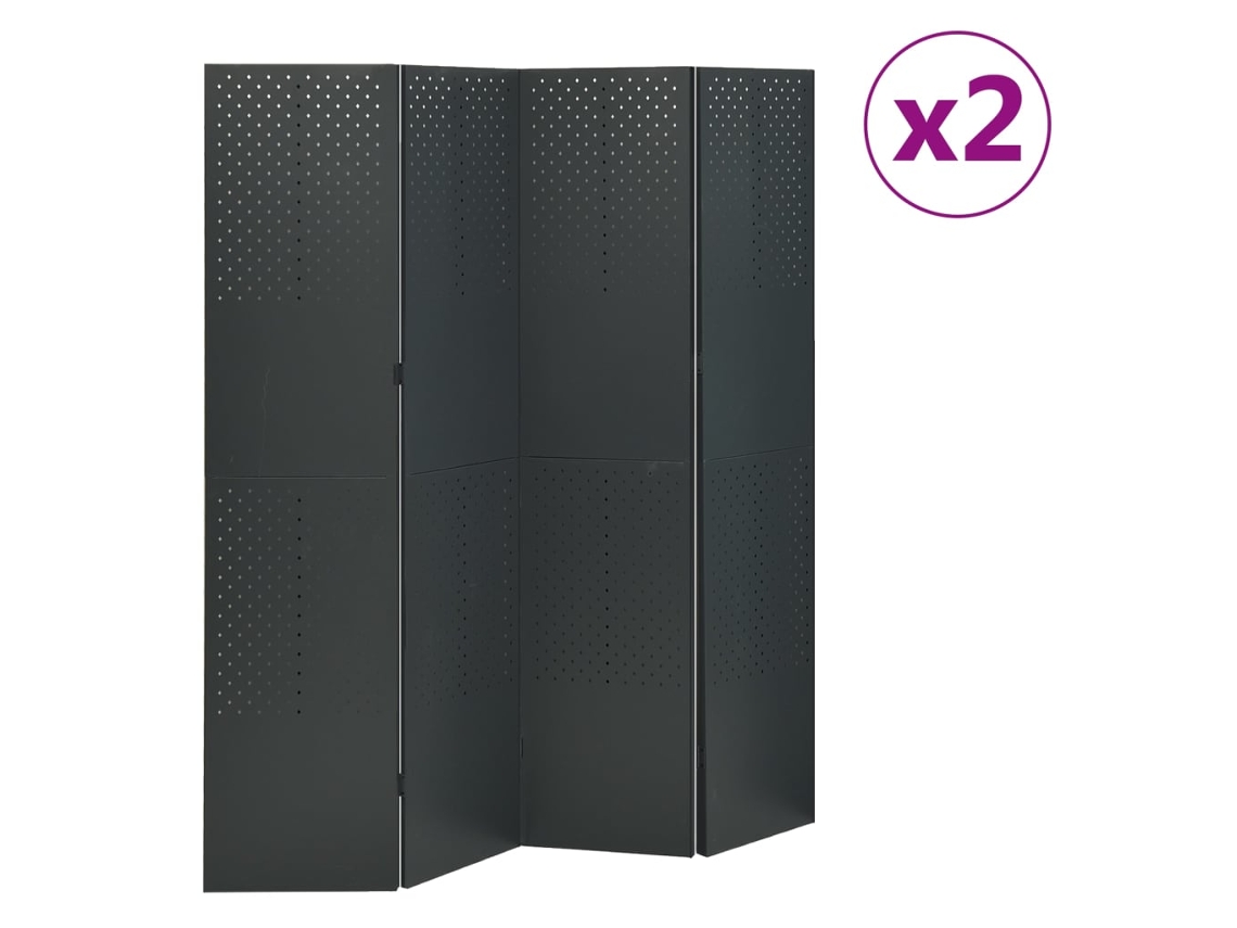 vidaXL Biombos divisores de 4 paneles 2 uds antracita acero 160x180 cm