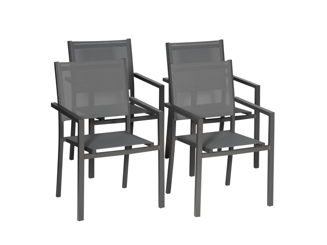 Juego de 4 sillas de aluminio antracita - textileno gris HAPPY GARDEN