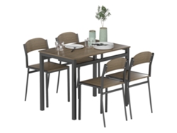 Conjunto De Mesa De Comedor Moderna Con 4 Sillas, Estructura Metálica, Para Espacios Pequeños, Color Marrón Y Negro.