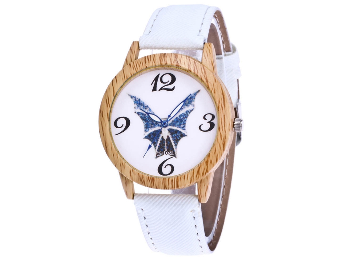 Reloj De Cuarzo Unisex Con Correa De Denim Y Textura De Madera Zhoulianfa (blanco)