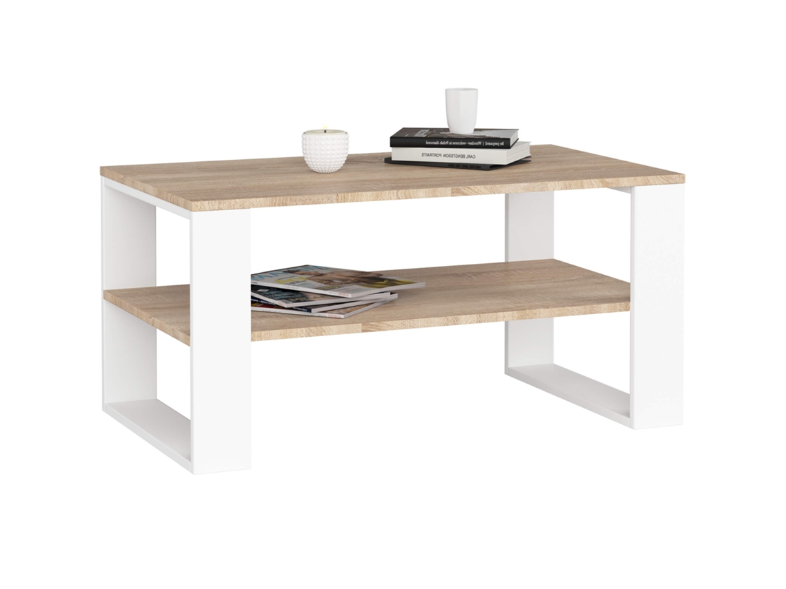 Mesa De Centro Alex Roble Sonoma 92 Cm Con Patas En Color Blanco 92x53x45 Cm