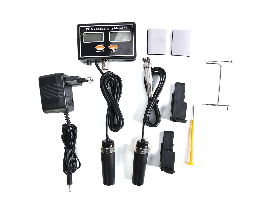 Medidor De Ph Y Conductividad Eléctrica (ec) En Línea Para Agua Con Sonda Reemplazable Y Compensación Automática De Temperatura. Enchufe Europeo De 220 V.